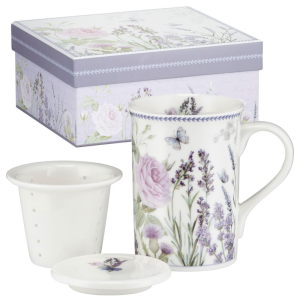 Kubek z zaparzaczem 300ml porcelanowy w pudełku ozdobnym LAVENDER