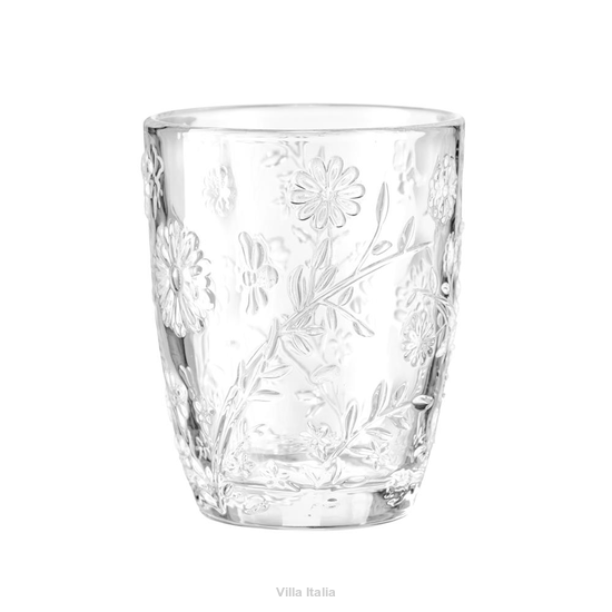 Przezroczysta szklanka z kwiatowym wzorem