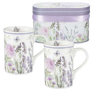 Zestaw 2 kubków porcelanowych 300 ml w pudełku ozdobnym LAVENDER