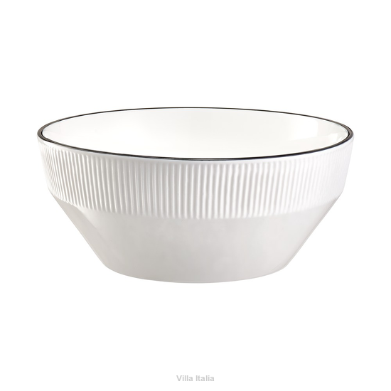 Salaterka porcelanowa ryflowana z czarną obwódką