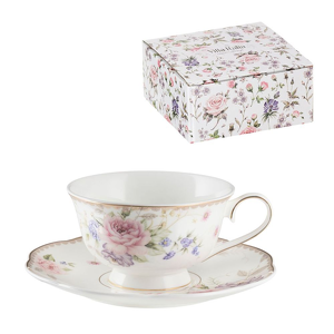 Filiżanka do herbaty porcelanowa 200 ml ze spodkiem KATE