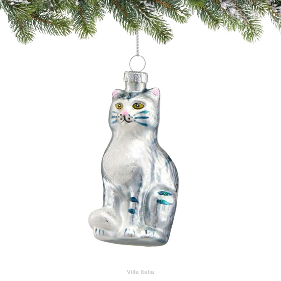 Srebrna bombka w kształcie kota