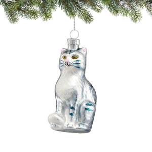 Bombka szklana KOT srebrny 9,5 cm
