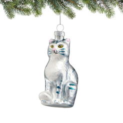 Bombka szklana KOT srebrny 9,5 cm