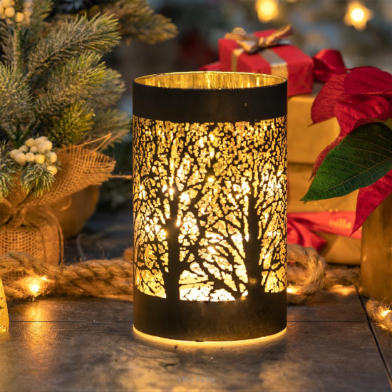 Lampion czarny szklany NOTTE - LED drzewa