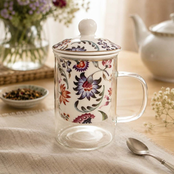 Szklany kubek z porcelanowym zaparzaczem i pokrywką 320ml UNICO 27