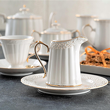 elegancki dzbanuszek do mleka z kremowej porcelany dekorowany ażurowym wzorem