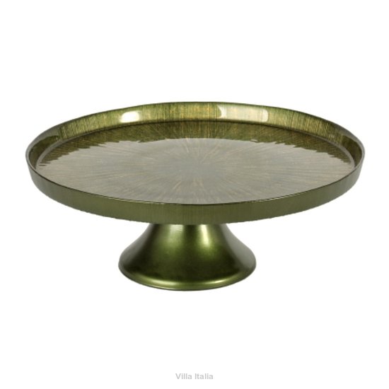 Patera zielona ze złotymi promieniami, wykonana ze szkła, malowana ręcznie.