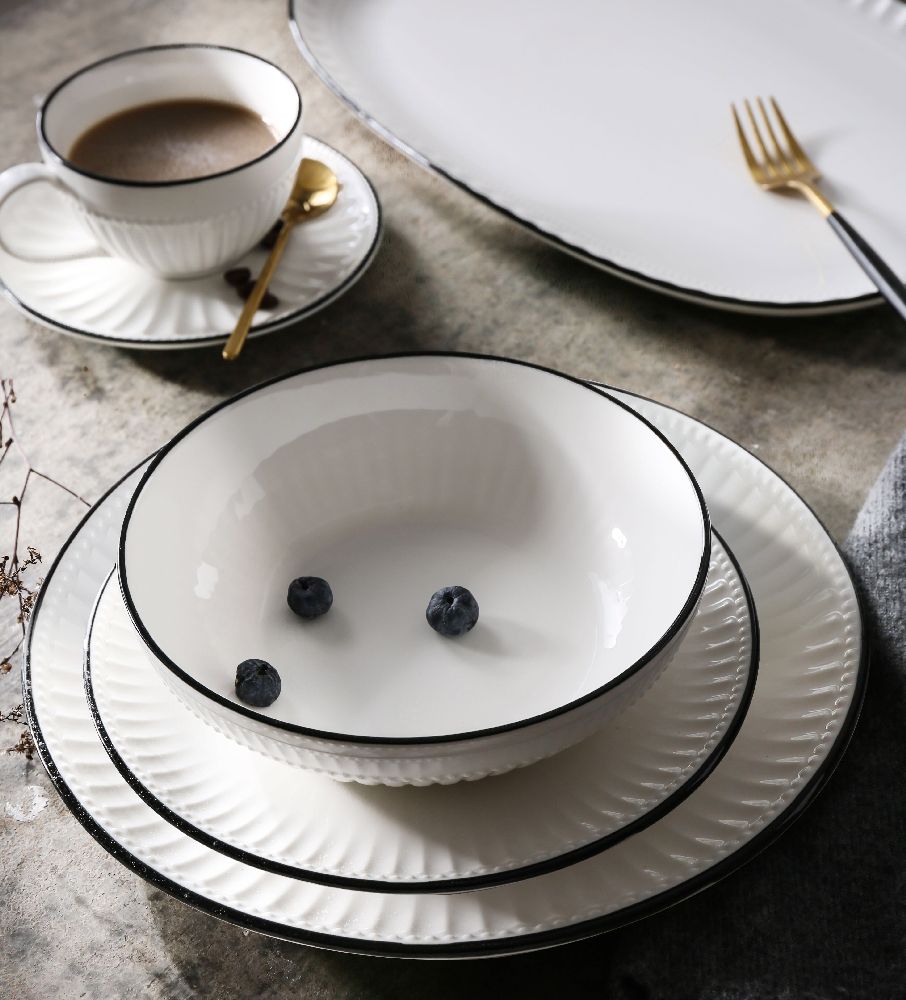 Serwis obiadowo kawowy porcelanowy na 12 osób PILLAR