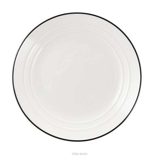 talerz biały porcelanowy z czarną obwódką