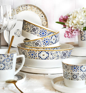 Serwis obiadowo kawowy porcelanowy na 6 osób AZULEA