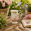 Kubek porcelanowy dekorowany złota linia 300 ml ROSE GARDEN 1