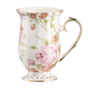 Kubek porcelanowy dekorowany złota linia 300 ml ROSE GARDEN