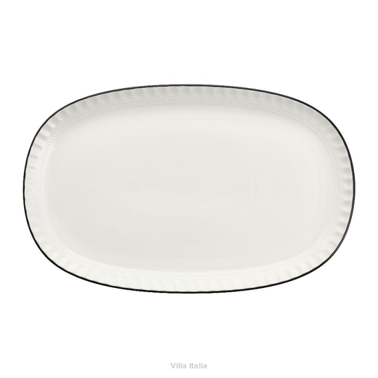 porcelanowy półmisek owalny biały z czarną obwódką do serwowania Villa Italia