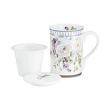 kubek porcelanowy z zaparzaczem w kwiaty