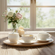 elegancka porcelana, komplet filiżanek ze spodeczkami i cukiernica
