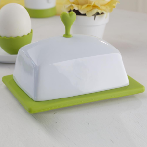 Maselnica porcelanowa zielona z silikonem 15x12 cm SUNNY
