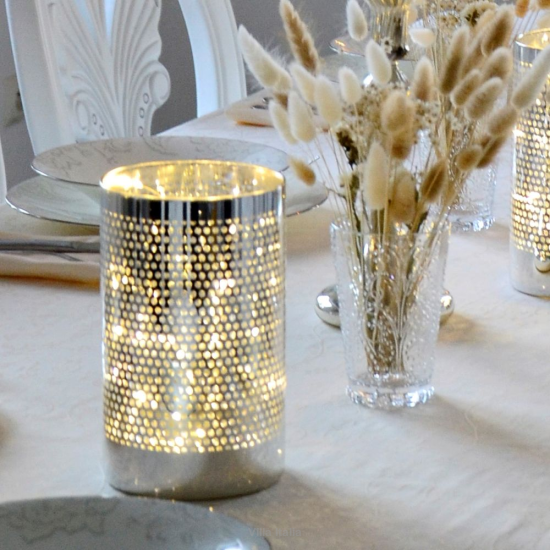 Lampion srebrny szklany NOTTE - LED