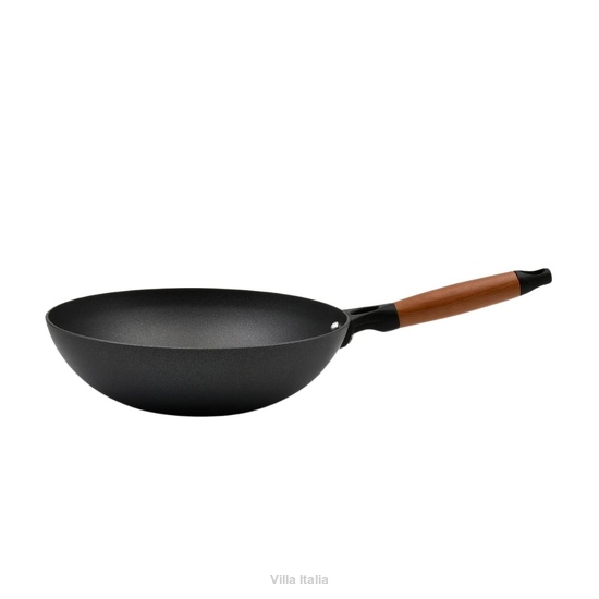 Wok 28 centymetrów z drewnianym uchwytem
