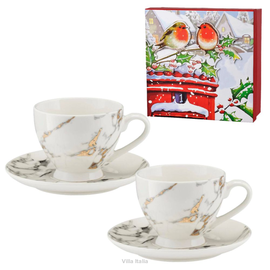 Zestaw 2 filiżanek porcelanowych MARMO GOLD w pudełku prezentowym