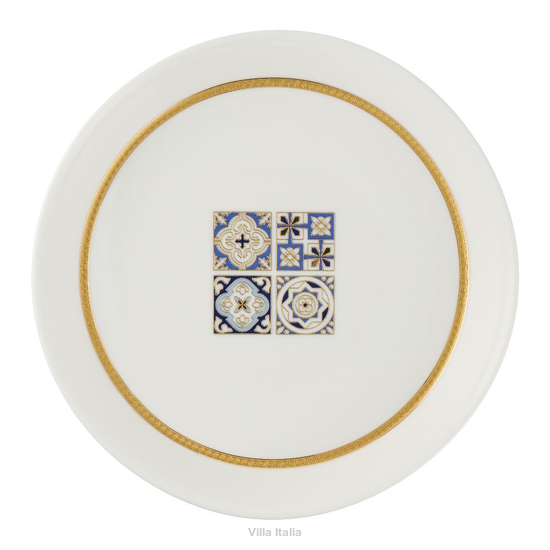 Talerz do zupy i makaronu z niebieskim wzorem i złotą obwódką