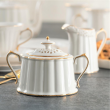 Serwis do kawy herbaty porcelanowy na 6 osób z dzbankiem CLARA Gold Ivory 11