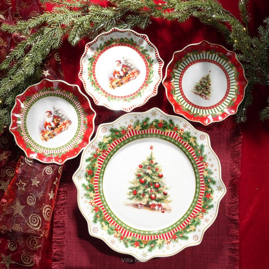 Zestaw do ciasta świąteczny na 6 osób porcelanowy CHRISTMAS TREE