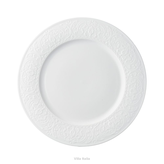 Biały talerzyk deserowy porcelanowy 20,5 cm z ornamentowym reliefem
