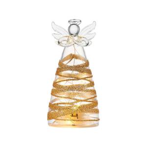 Aniołek szklany 12 cm Lampion LED złoty 