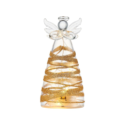Aniołek szklany 12 cm Lampion LED złoty 