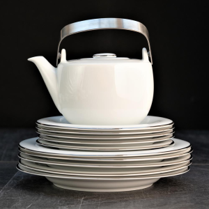 Serwis obiadowo kawowy na 12 osób porcelanowy PLUS PLATIN