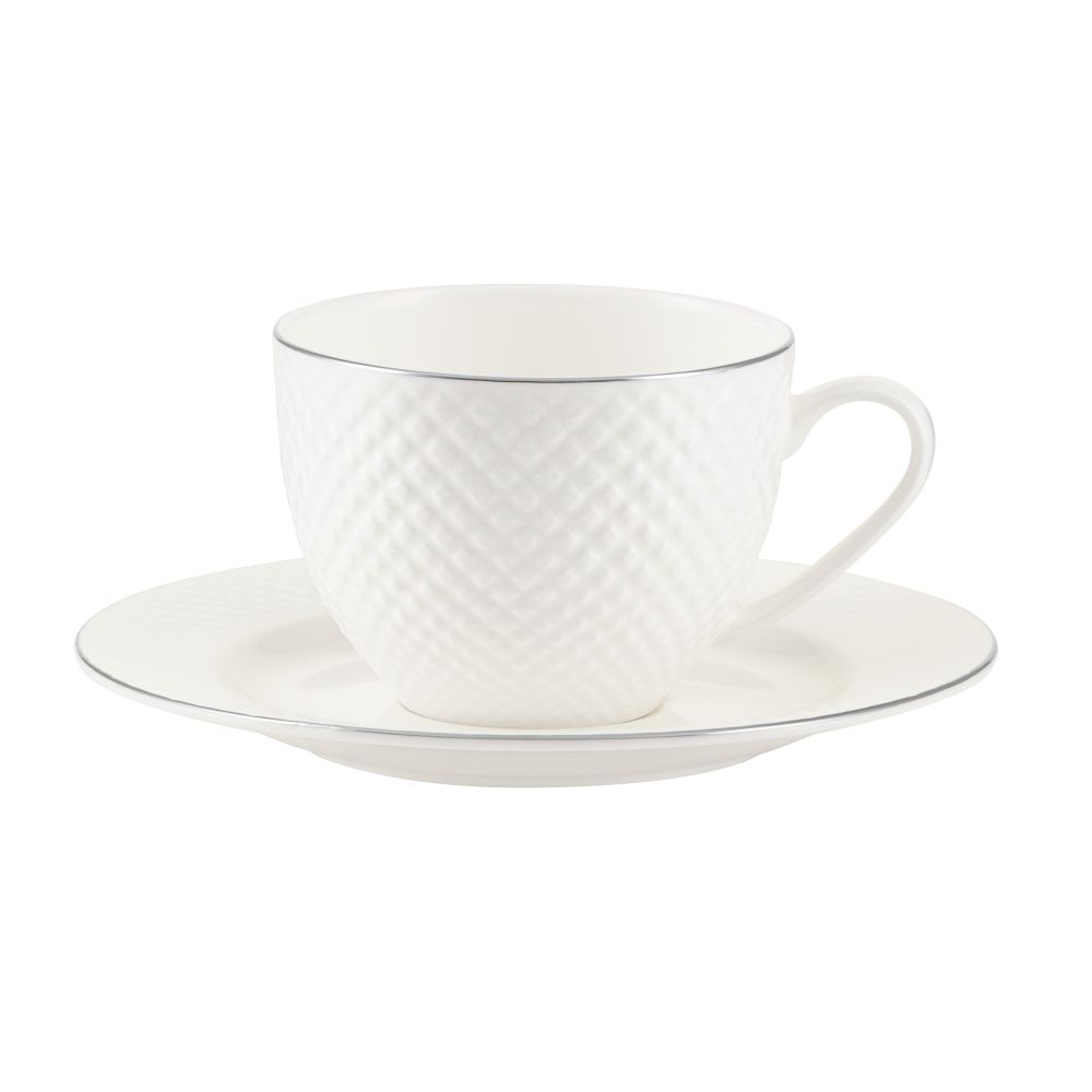 Filiżanka do kawy herbaty porcelanowa 250 ml ze spodkiem BARI PLATIN