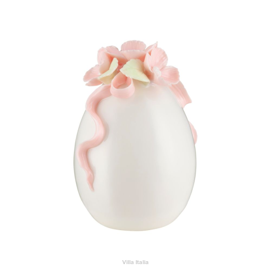 Jajko wielkanocne porcelanowe  zdobione różowymi kwiatuszkami Lampion LED 