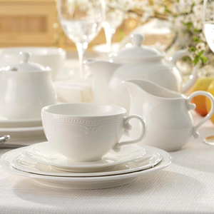 Serwis obiadowo kawowy porcelanowy na 12 osób WHITE PRINCESS