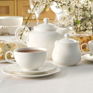 Serwis obiadowo kawowy porcelanowy na 12 osób WHITE PRINCESS