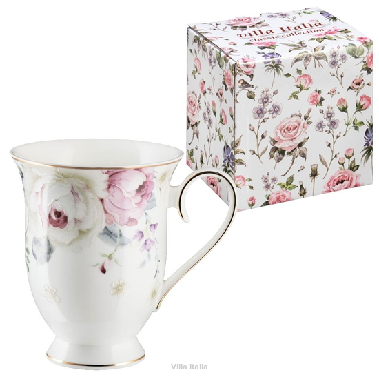 kubek porcelanowy malowany złotem na obrzeżu 