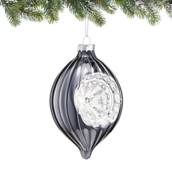 Bombka z reflektorem szara w prążki 11 cm