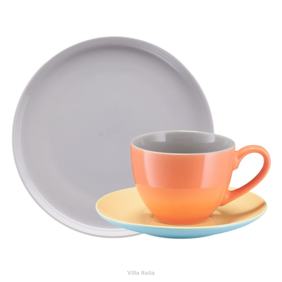 Zestaw kawowy porcelanowy szaro-pomarańczowy