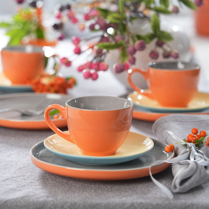 Serwis kawowy porcelanowy na 6 osób BORNEO orange-grey-yellow-blue