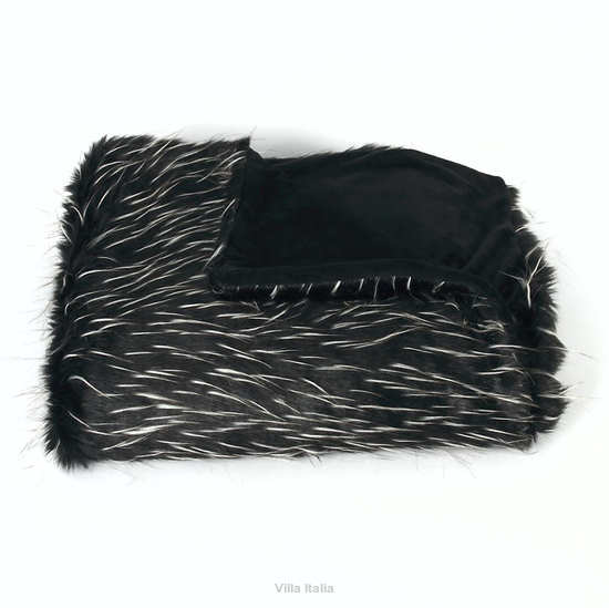 Pled narzuta 115x170cm czarno białe futerko