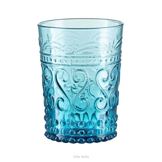 Niebieska szklanka z wytłaczanym wzorem
