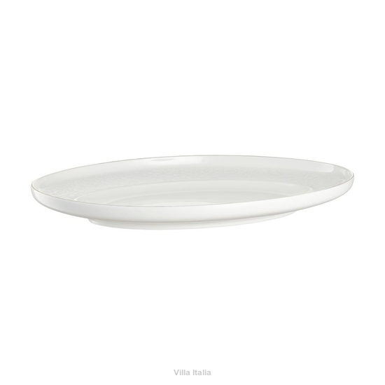 porcelanowy talerz owalny na wędliny ze złotą obwódką
