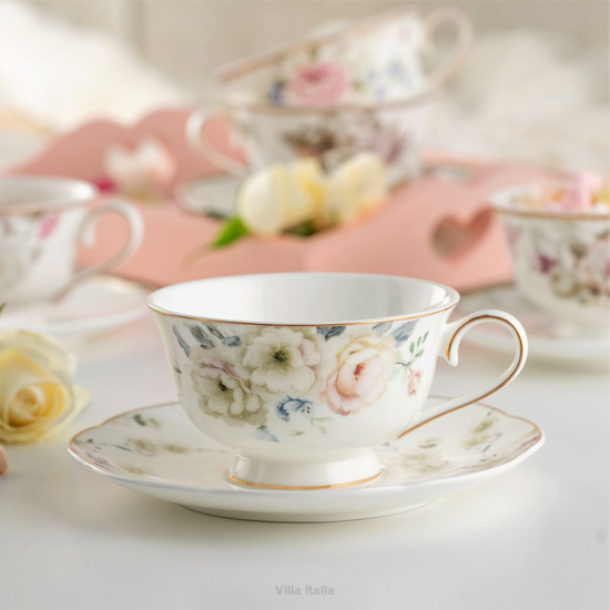 elegancka filiżanka do herbaty w kwiaty porcelanowa