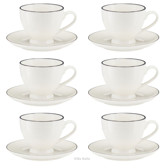 Komplet 6 filiżanek porcelanowych 220 ml ze spodkami BETTY