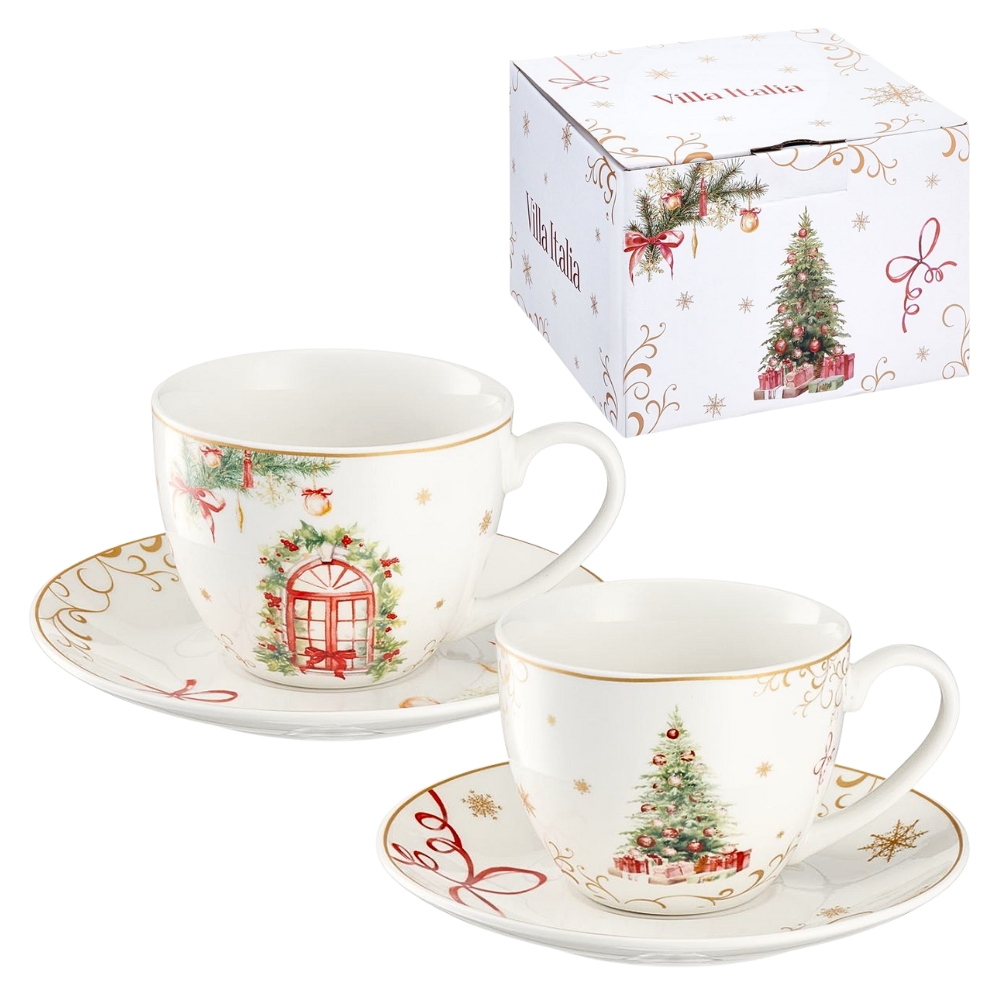 Filiżanki świąteczne zestaw 2 sztuki porcelanowe CHRISTMAS TREE