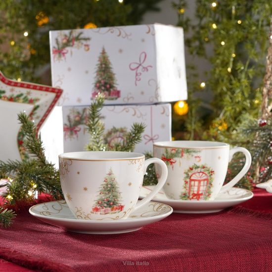 Filiżanki świąteczne zestaw 2 sztuki porcelanowe CHRISTMAS TREE