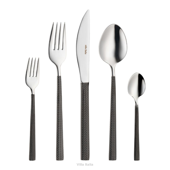 zestaw czarnych sztućców obiadowych dla 12 osób