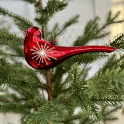 Bombka szklana czerwona PTASZEK z gwiazdką 15 cm