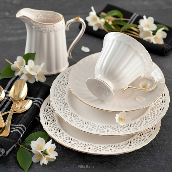 Serwis kawowy z kremowej porcelany dla 6 osób
