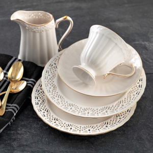 Serwis do kawy herbaty porcelanowy na 6 osób CLARA Gold Ivory